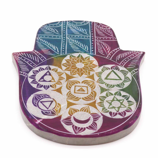 Porta-incienso Hamsa Grande 18x15x1.2cm - 7 Chakra - Porta incienso de esteatita