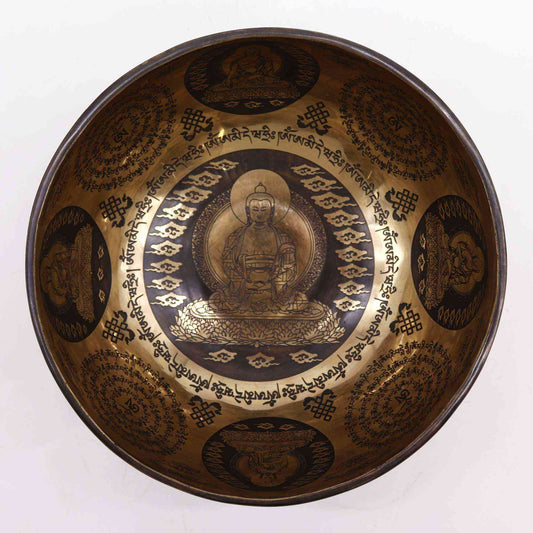 Cuenco Tibetano Curativo Grabado - 21cm - 5 Budas - Artículos Tibetanos