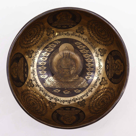 Cuenco Tibetano Curativo Grabado - 21cm - 5 Budas - Artículos Tibetanos
