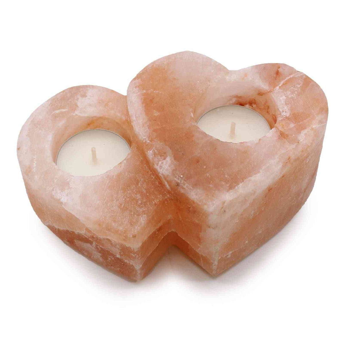 Portavelas Sal Doble Corazón 1Kg - Lámparas de Sal del Himalaya | El Bazar de Tizar