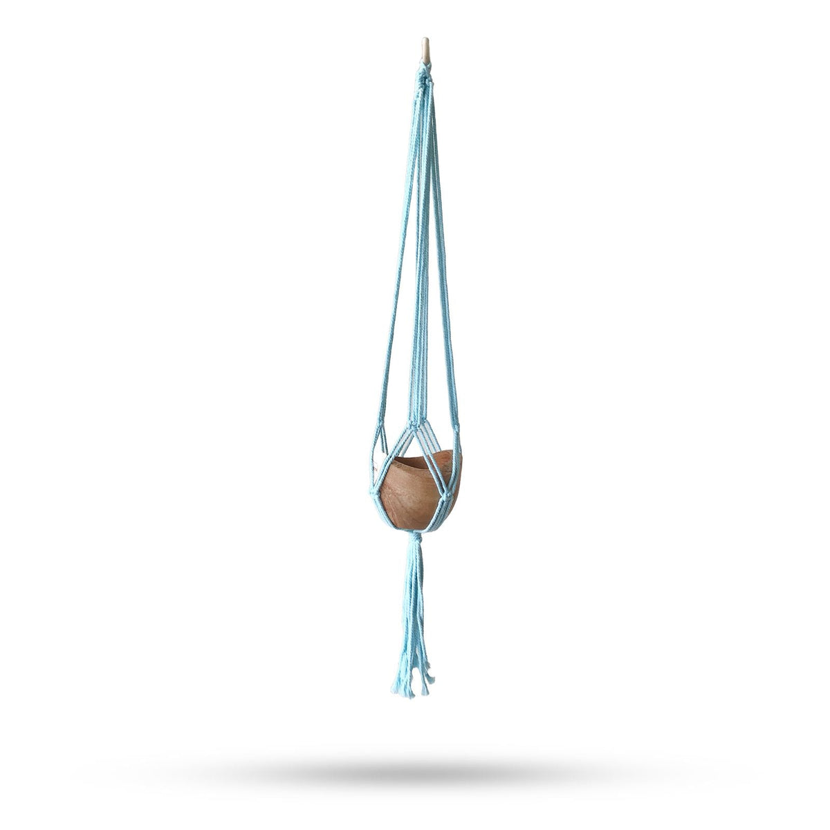 Support de pot en macramé classique - Pot de fleurs moyen bleu poudré