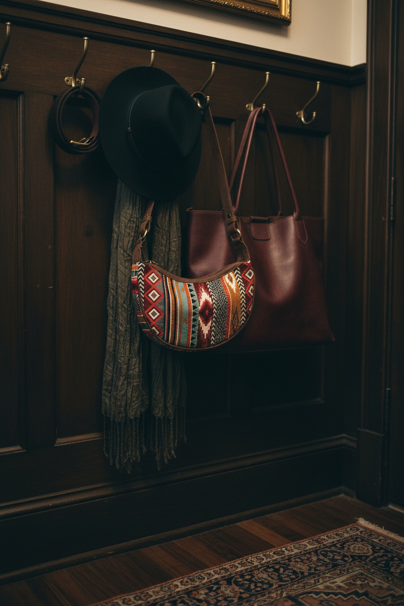 Bolso Hobo de Jacquard - Tonos Marrones Intensos (correa marrón)