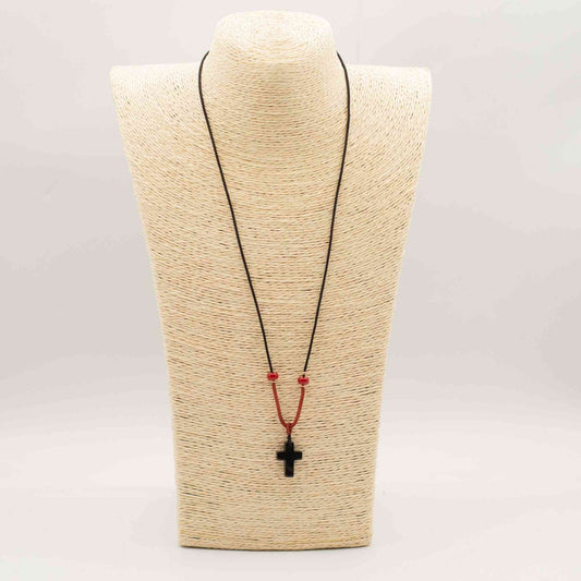 Collier cordon avec pendentif pierre précieuse - Croix d'agate noire