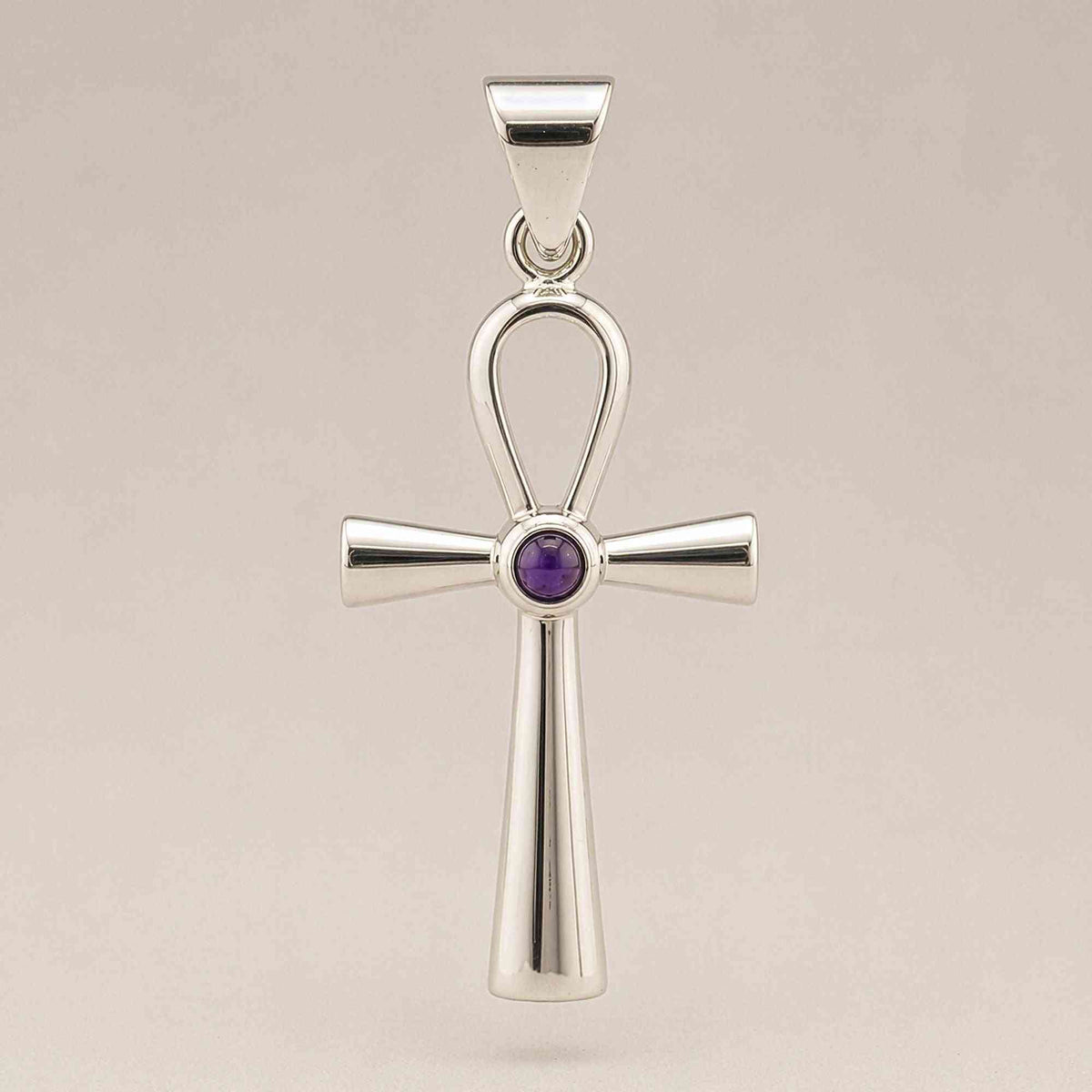 Colgante devocional hindú - Plateado con baño de plata (cordón de 45 cm) - Símbolo Ankh de la Vida Eterna - ankh baño de plat