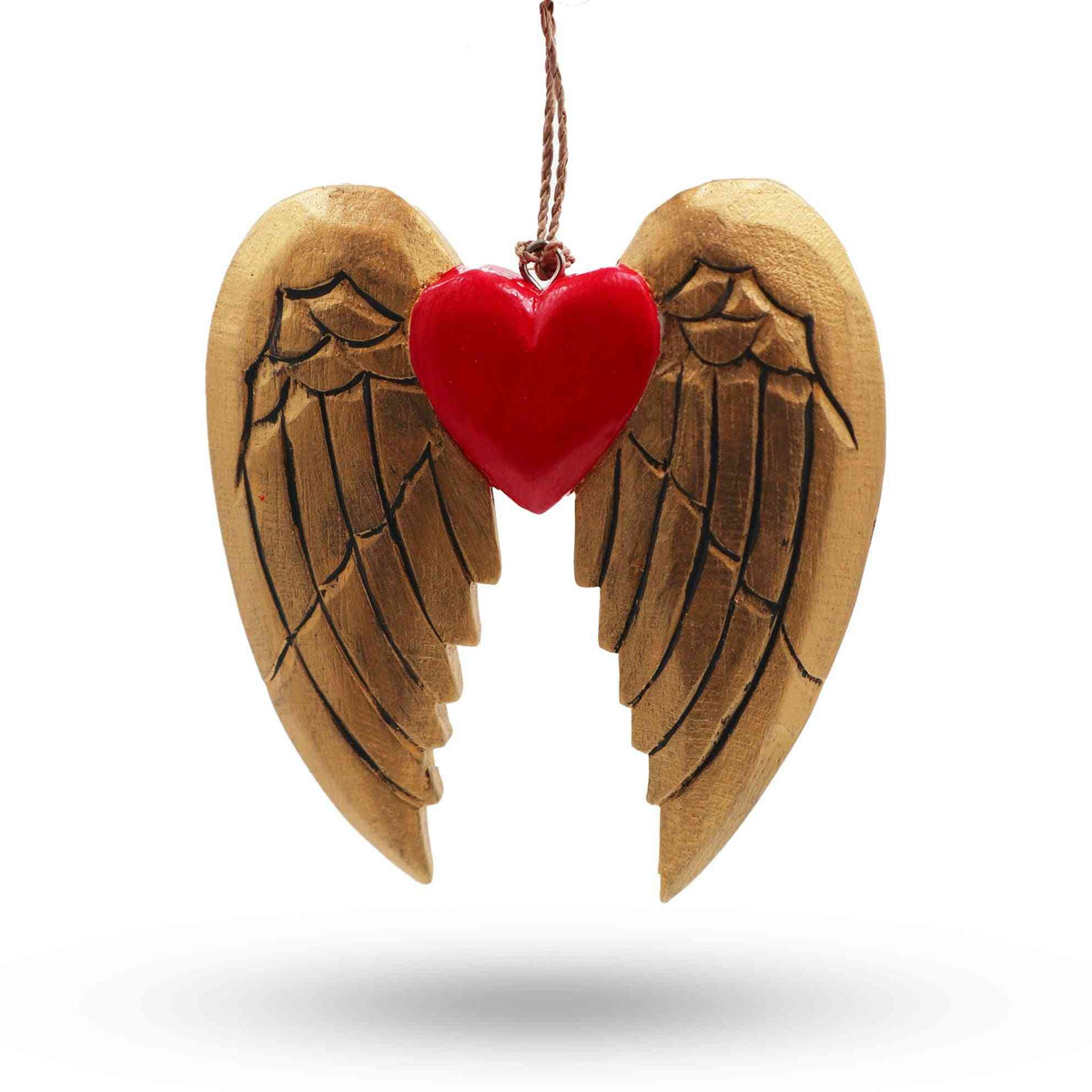 Ala y corazón de ángel de Navidad dorado - detalle negro - Adornos navideños de madera pintados a mano