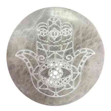 Plato de Carga Mediano 10cm - Hamsa - Placas de Selenita, decoración