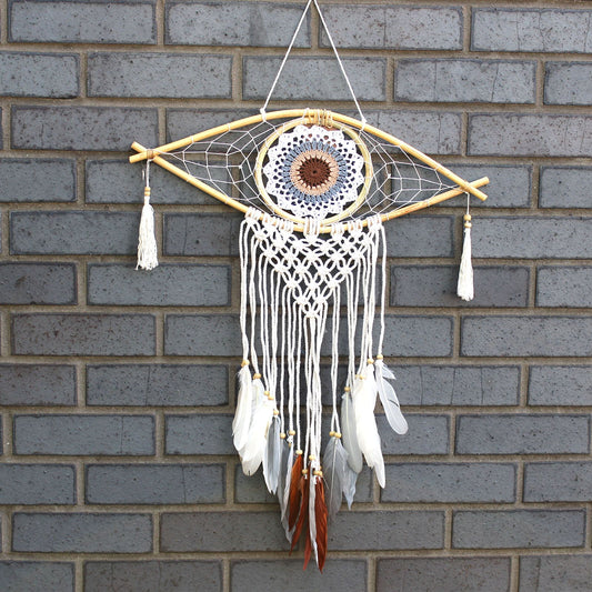 Atrapasueños - Med Macramé Eye Blanco / Gris / Marrón - Atrapasueños, artesanal