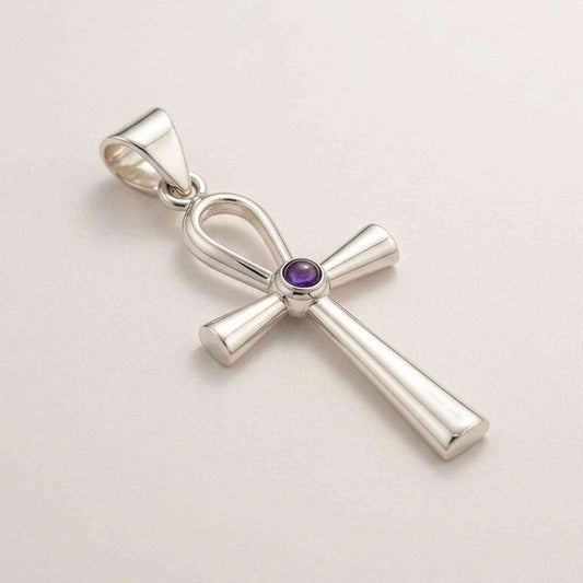 Colgante devocional hindú - Plateado con baño de plata (cordón de 45 cm) - Símbolo Ankh de la Vida Eterna - ankh baño de plat