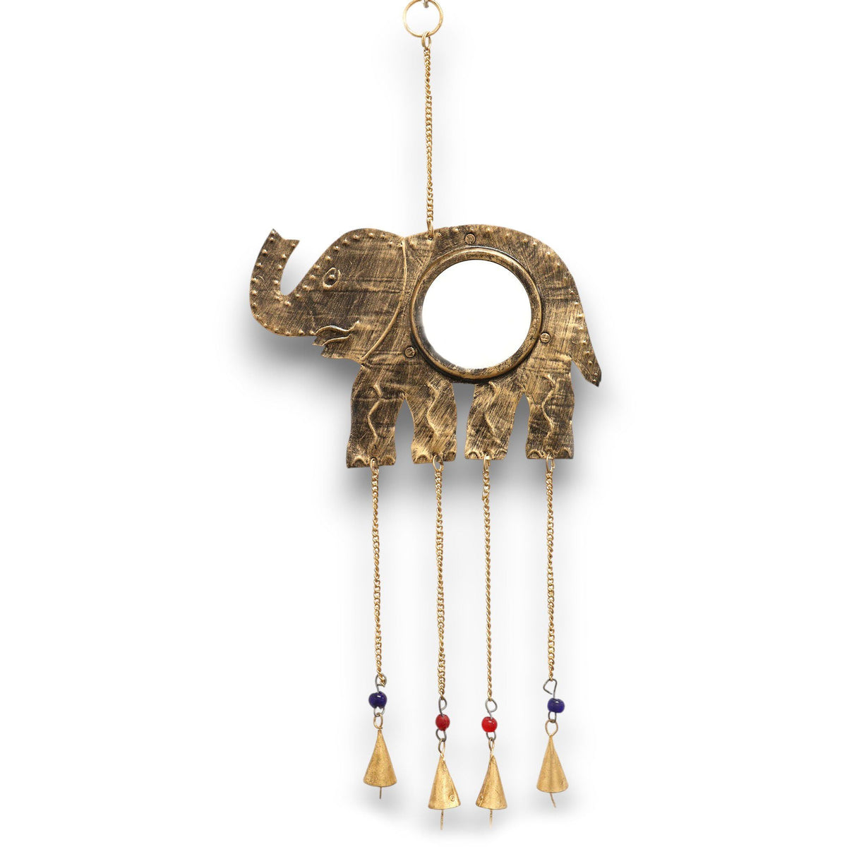 Carillons Indiens Éléphant Grandes - Miroir 4 Cloches - 24x60cm