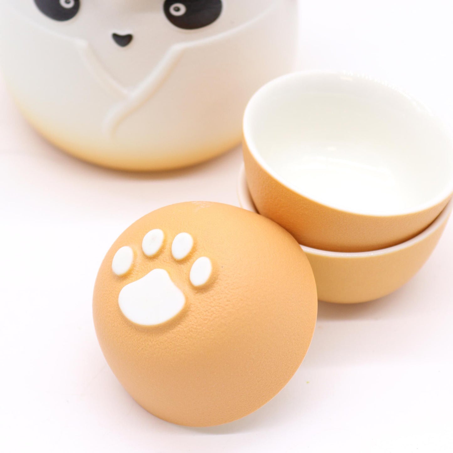 Juego de tetera Panda y tres tazas - Naranja - Juego de tetera de hierbas | El Bazar de Tizar
