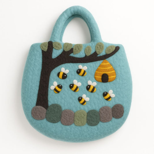 Bolsa de fieltro con forma de árbol y colmena - 35 x 27 cm - Bolsos de Fieltro
