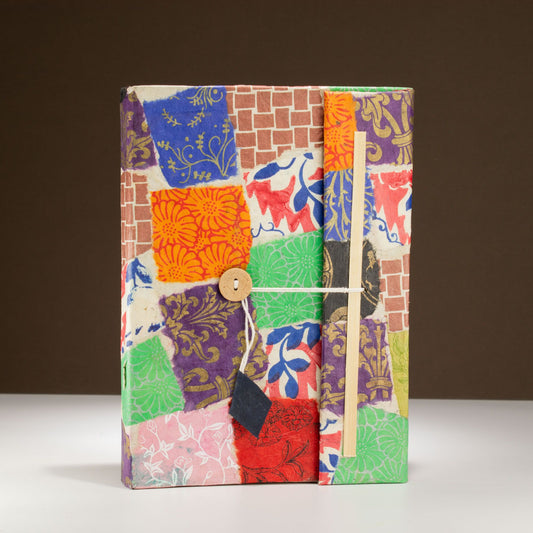 Lokta Patchwork Notebook – Grande (21x15cm) – 45 Hojas – Incluye marcador de páginas – Multicolor