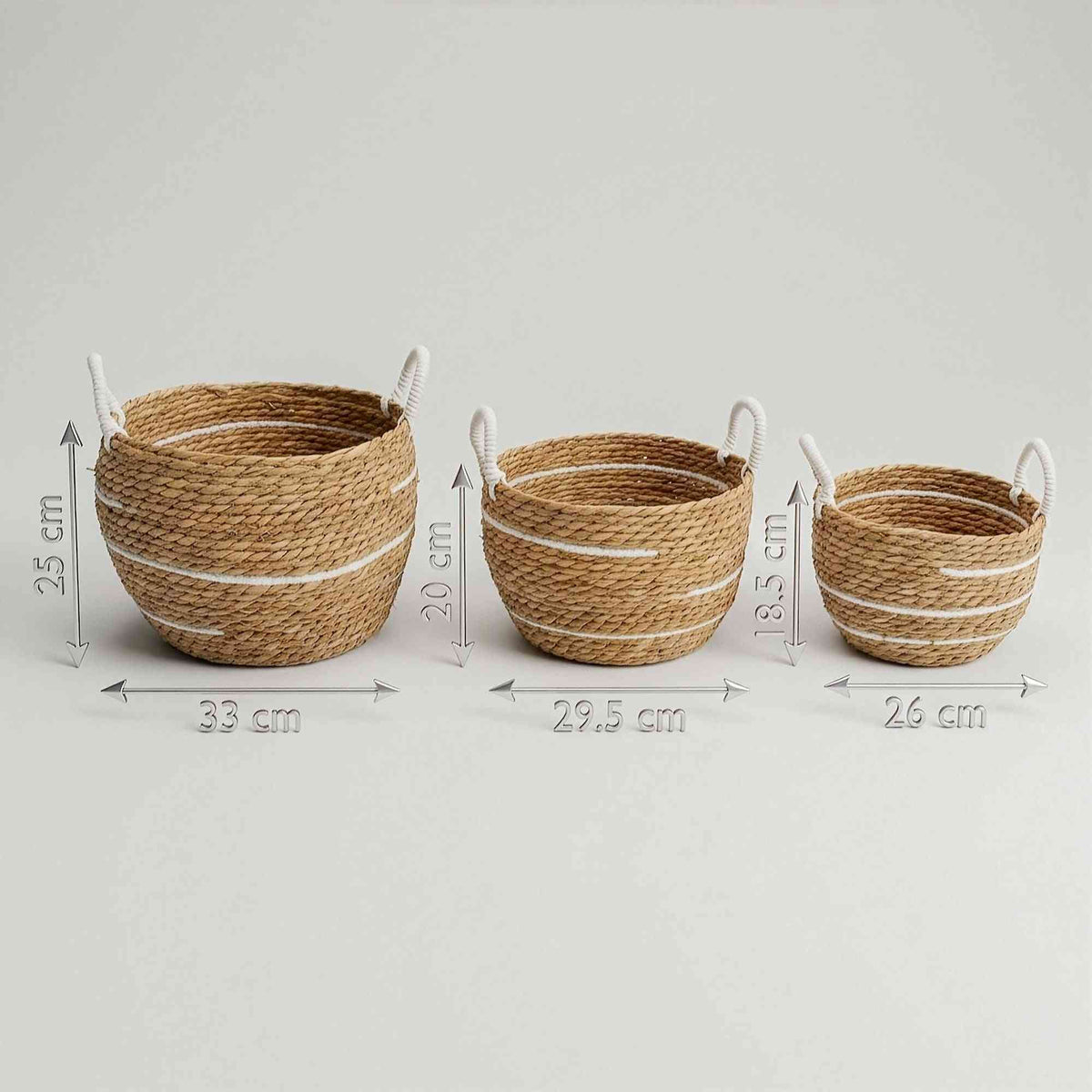 Cestas grandes de algodón y pasto marino – Rayas naturales – Juego de 3
