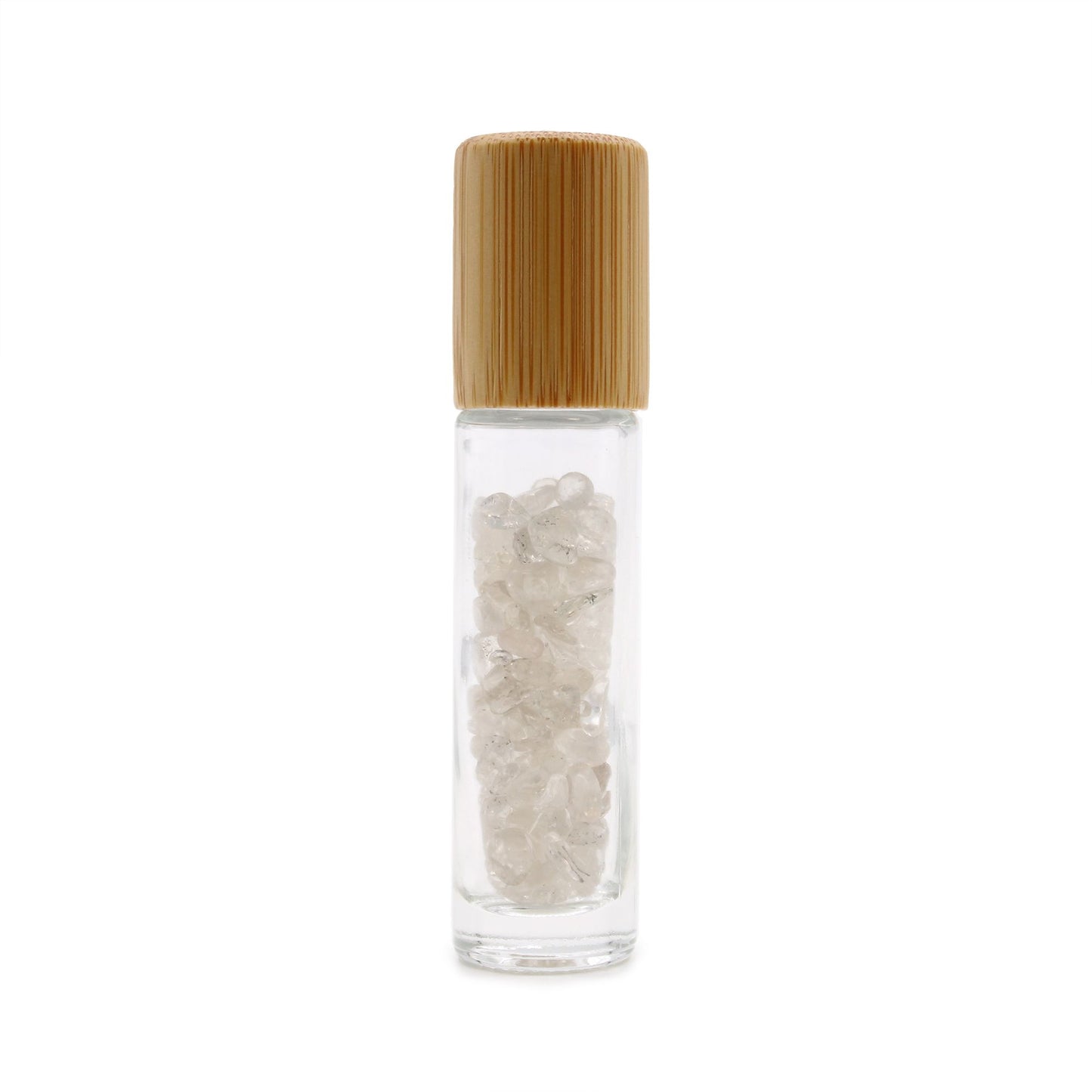 Botella de rodillo de aceite esencial de piedras preciosas - Cuarzo de roca - Tapa de madera - Botellas Roll-on con gemas 10m