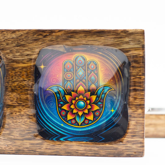 Juego de bandejas de mango esmaltadas Mediano - Hamsa