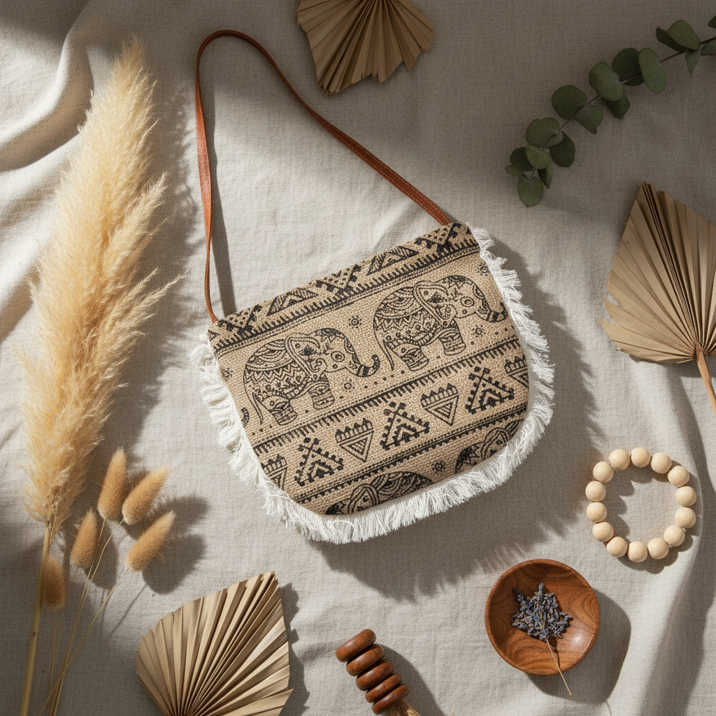 Sac à franges - Imprimé éléphant