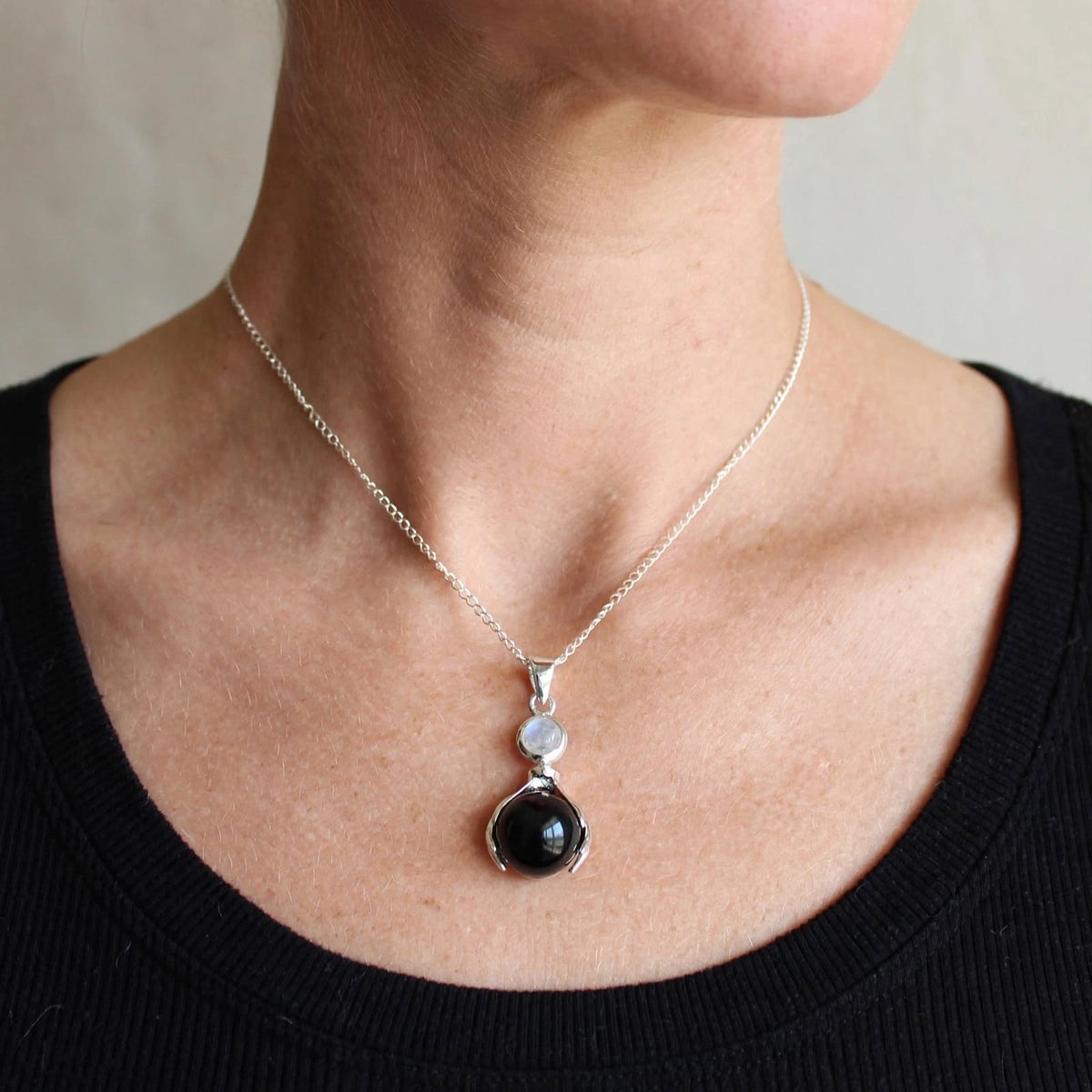 Gemstone Healing Hands Pendant - Black Agate