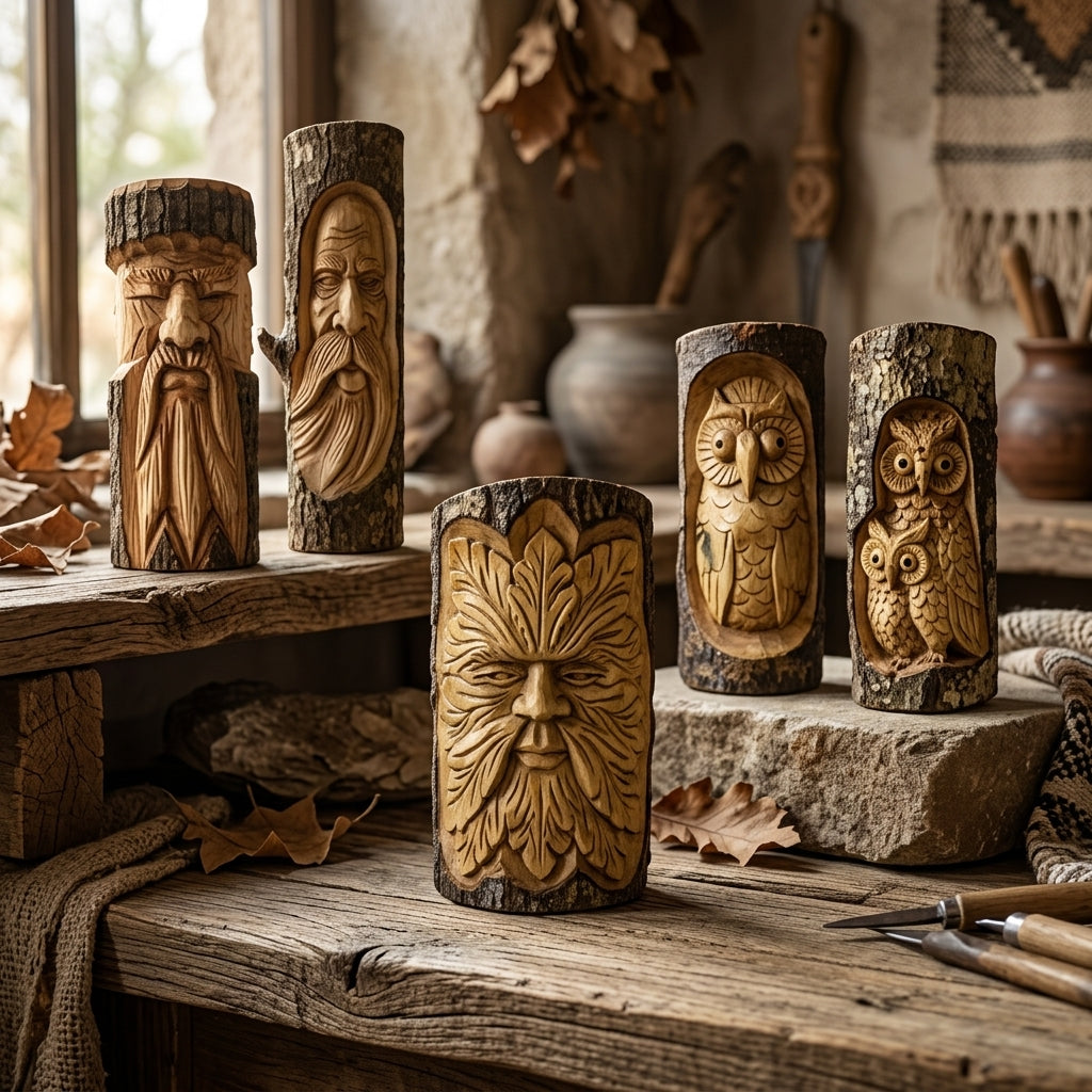 Figuras Talladas en Tronco de Madera