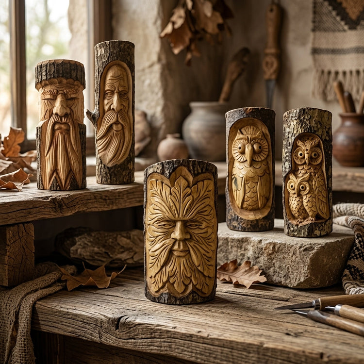 Figuras Talladas en Tronco de Madera