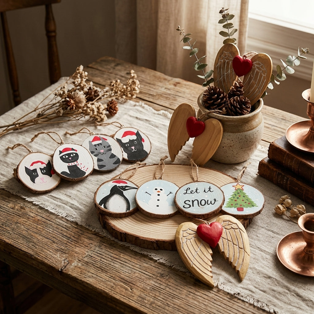 Adornos Navideños de Madera Pintados a Mano