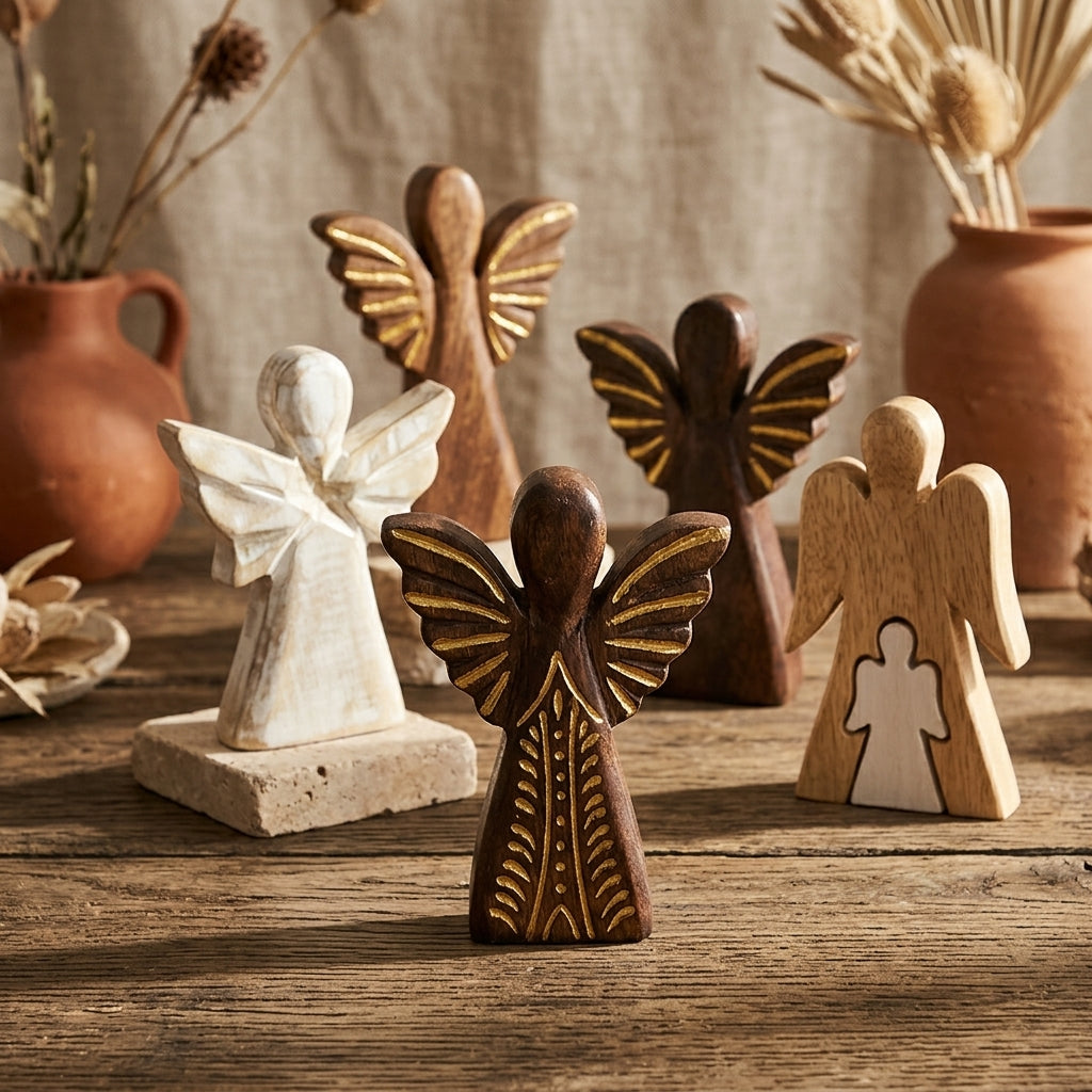Ángeles de madera de mango