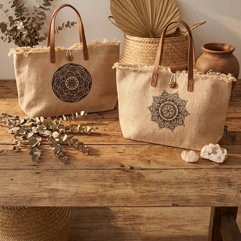 Bolso Natural con Asa de Piel