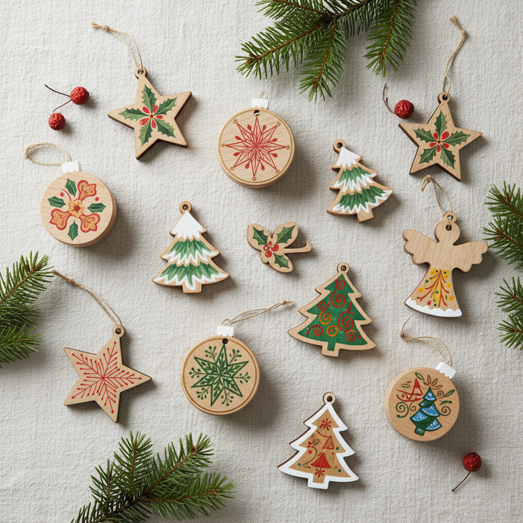 Adornos Navideños de Madera Pintados a Mano
