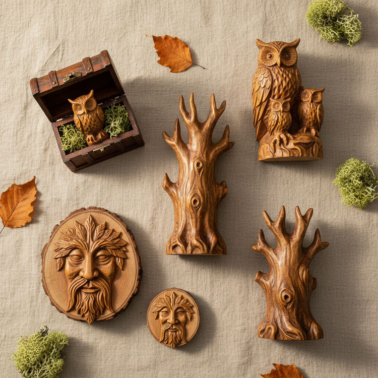 Figuras Talladas en Tronco de Madera