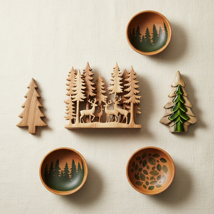 Perdido en el bosque – Decoraciones de madera y tazones