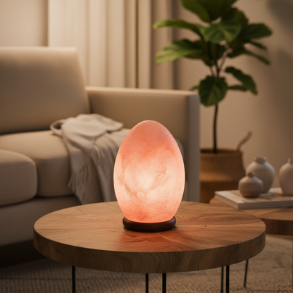 Egg-Shaped Salt Lamp - Wooden Base
