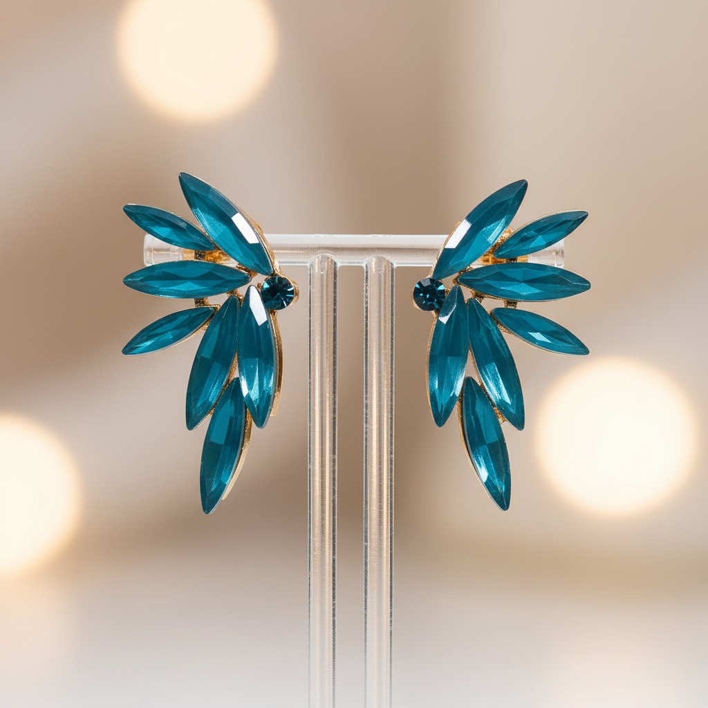 Vintage Crystal Earrings - Fairies - Turquoise Green