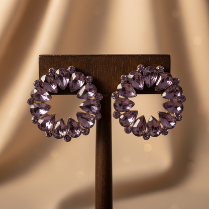 Vintage Crystal Earrings - Hoop - Lavender