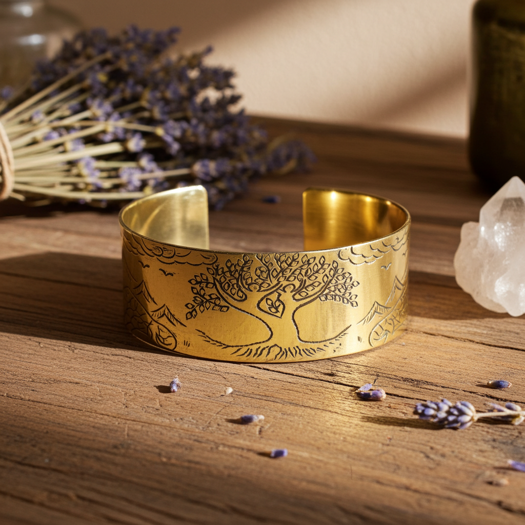 Tibetan Brass Mantra Bracelet - Tree of Life