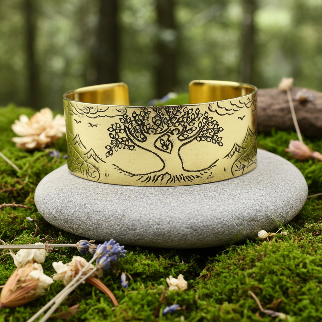 Tibetan Brass Mantra Bracelet - Tree of Life