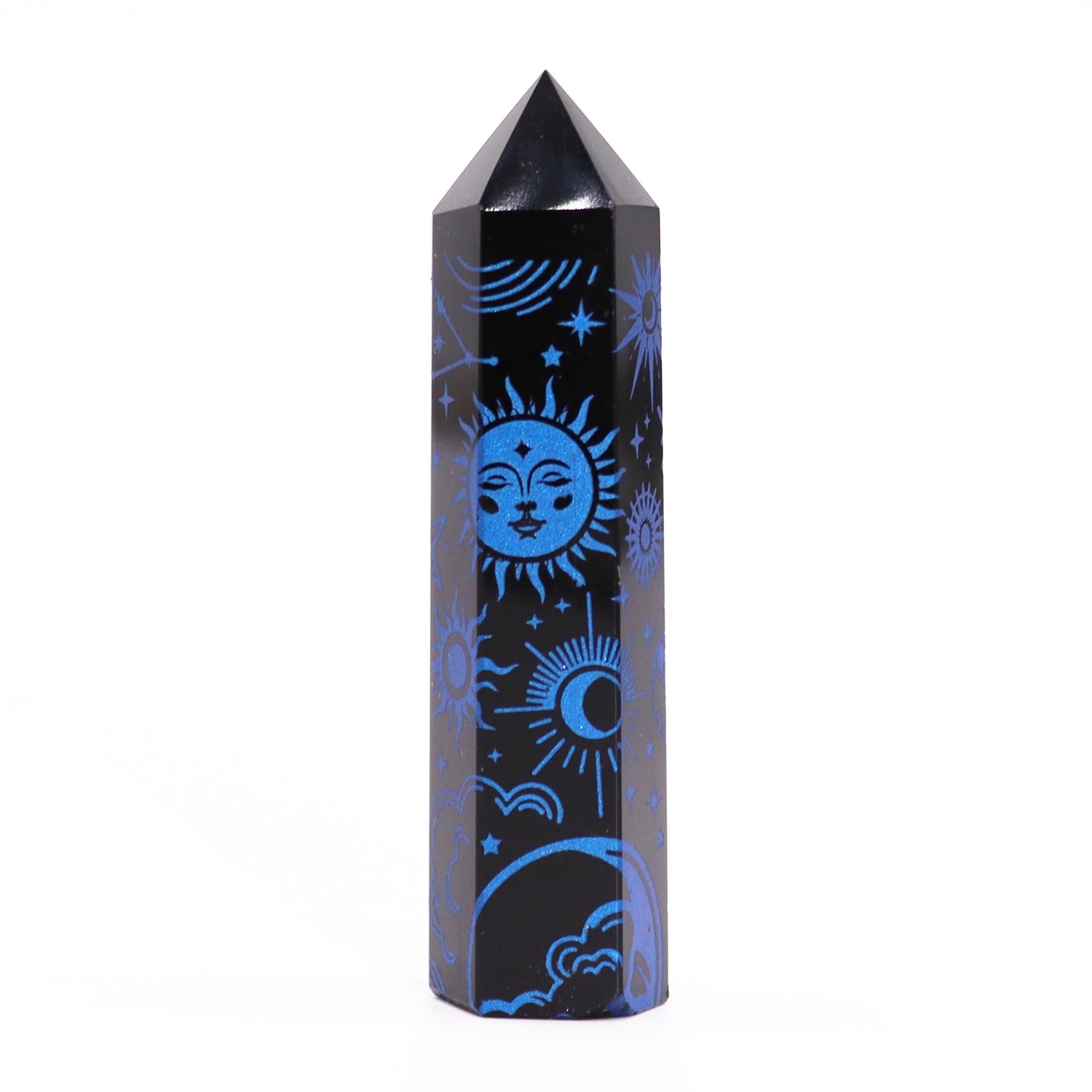 Puntas de Obsidiana Negra (aprox 60-70 gm 9cm) - Historia Mística - Azul Oscuro - Torres de Obsidiana Negra