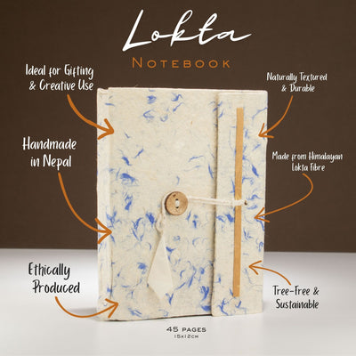 Grand carnet Lokta en coton mélangé bleu (15x12 cm) - 45 feuilles