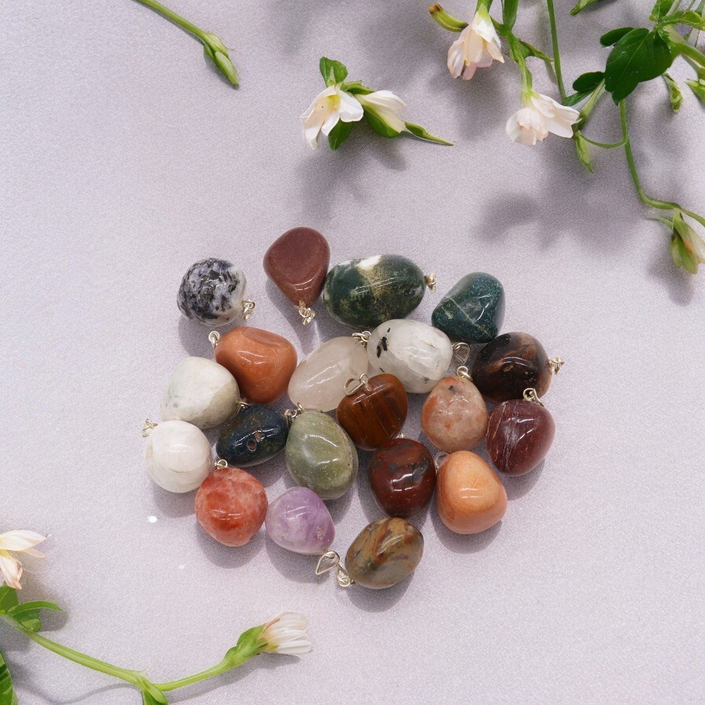 20x Colgantes Mixtos de Cristal Plateado y Piedras Talladas - Gemas mixtas
