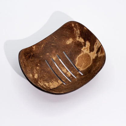 Porta jabón de coco natural - de forma alargada - 11 cm