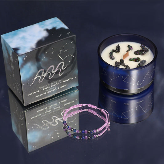 Vela de cristal del zodiaco con pulsera de piedras preciosas - Aquarious - Velas de cristal del zodiaco con brazalete de pied