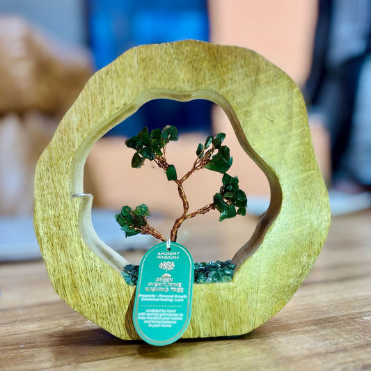Jardín del Árbol de Piedras Preciosas - Anillo de Madera de Mango - Aventurina Verde - 60 chips de piedra - Jardines del árbo