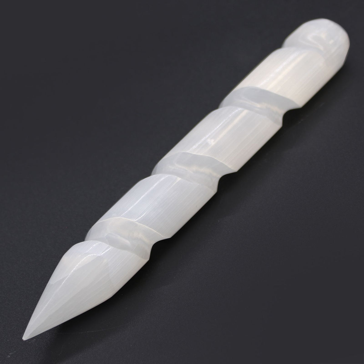 Varita Espiral de Selenita - 16 cm (Punta en 1 Extremo)