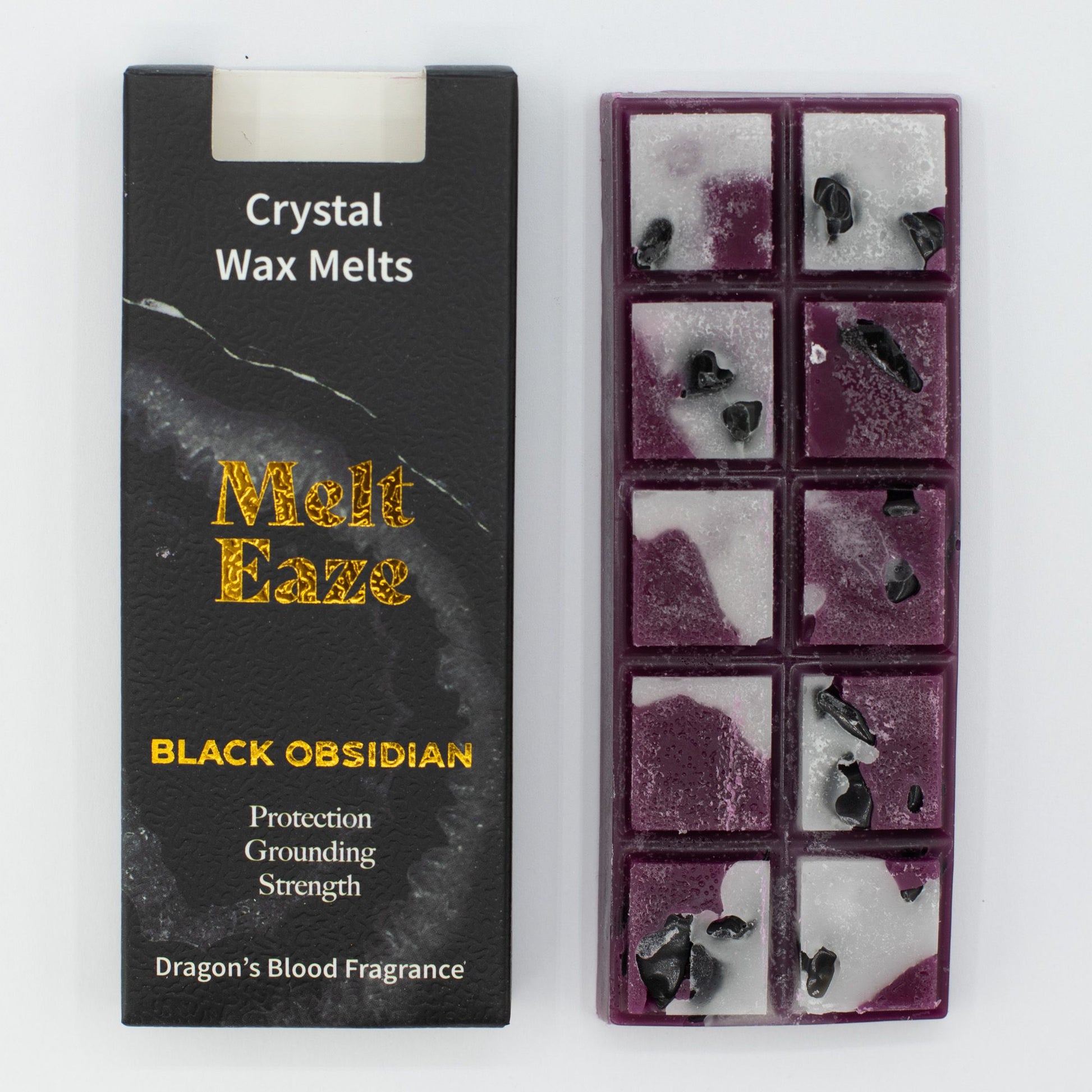 MeltEaze Wax Melts 50g - Escudo de Obsidiana - Sangre de Dragón - Pastillas de Cera derretibles con Gemas