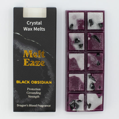MeltEaze Wax Melts 50g - Escudo de Obsidiana - Sangre de Dragón - Pastillas de Cera derretibles con Gemas