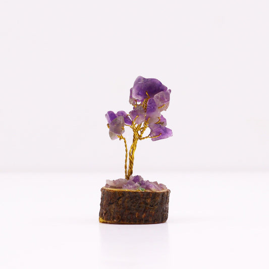 Mini árbol de piedras preciosas sobre base de madera - Amatista (15 piedras) - Mini Árboles De Piedras Preciosas
