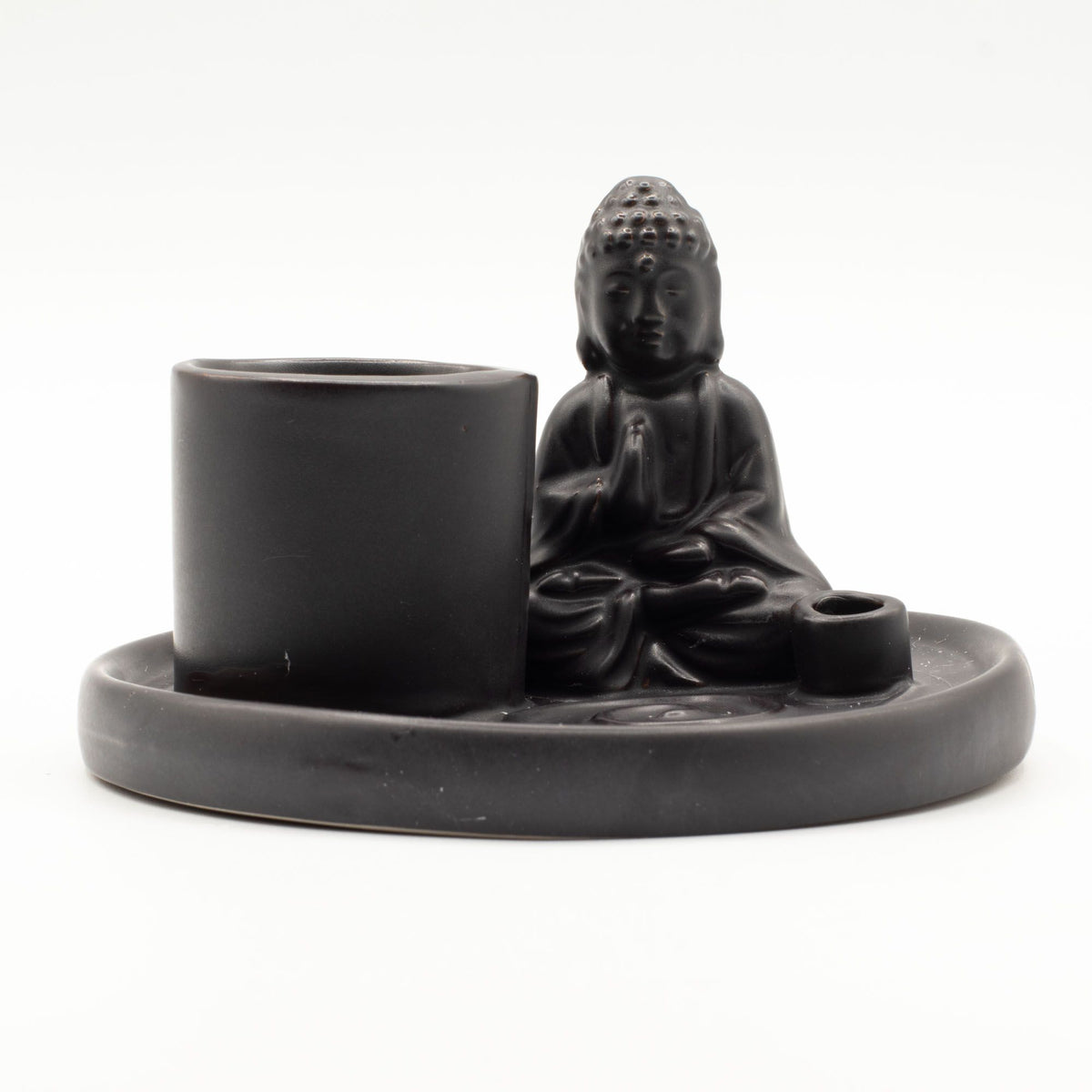 Plato de incienso de Buda multifuncional - cerámica negra mate - Placas de incienso de Buda