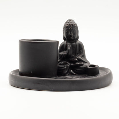 Plato de incienso de Buda multifuncional - cerámica negra mate - Placas de incienso de Buda