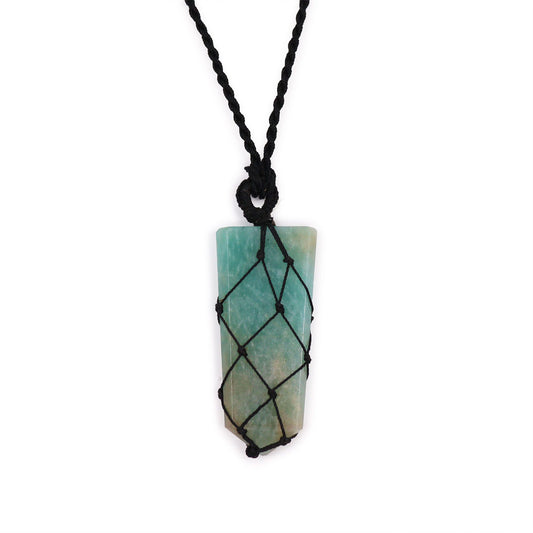 Flat-ended pendant with intertwined gemstones - Amazonite
