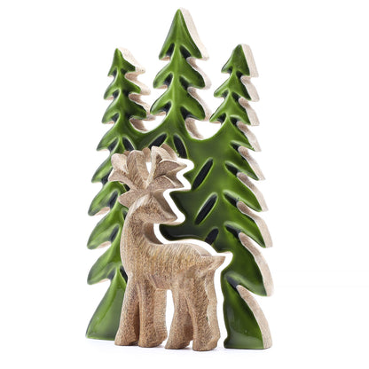 Perdido en el bosque - Ciervo en el bosque 3D Decoración de madera - 25x15cm