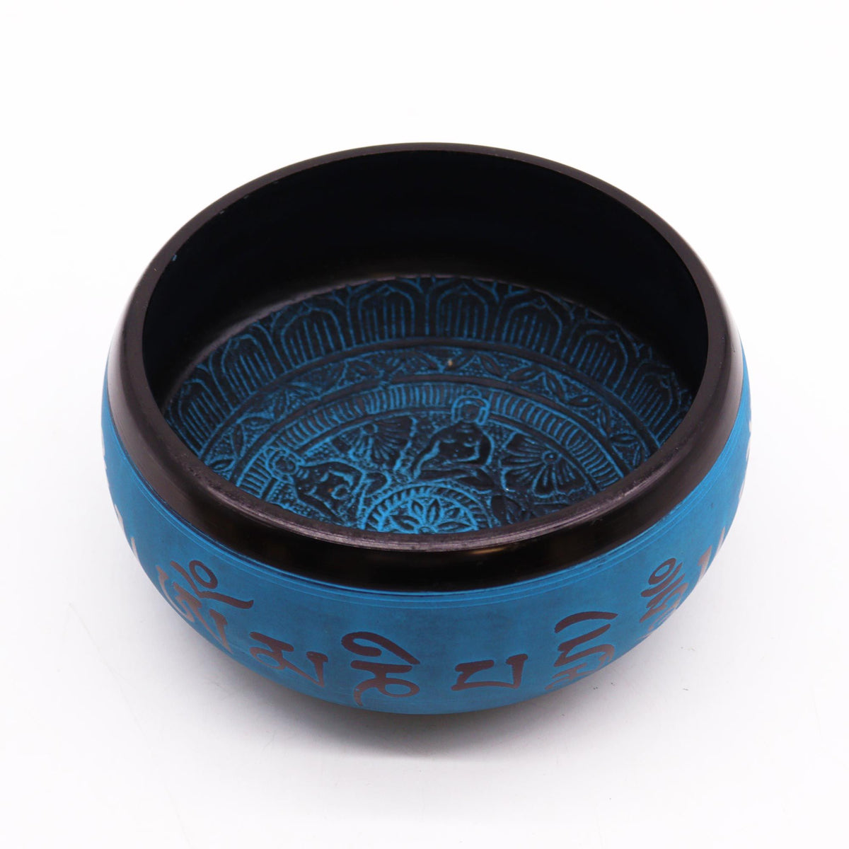 Cuenco tibetano Earth Powder - Cinco Budas Mantra Azul - 16 cm - Artículos Tibetanos