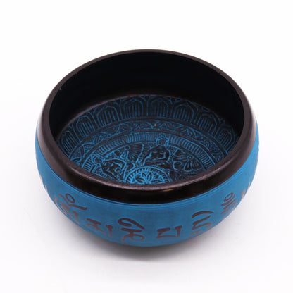 Cuenco tibetano Earth Powder - Cinco Budas Mantra Azul - 16 cm - Artículos Tibetanos